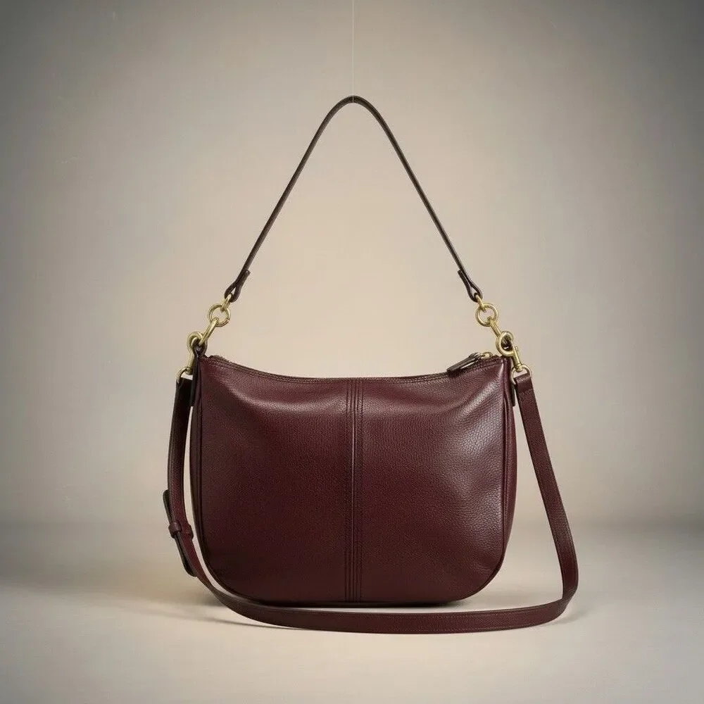 Fossil Jolie Leather Hobo Bag Burgundy Oxblood Crossbody Classic Preppy Purse